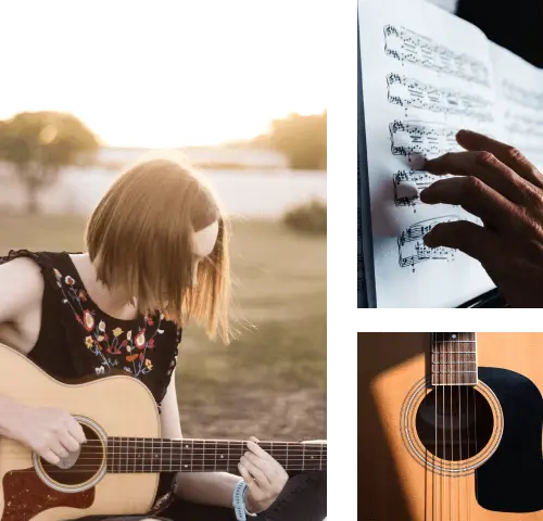 3 Fotos die Gitarrenunterricht zeigen